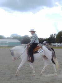 Toby on Eternal Madelene, owned by Pamela Smith, at Tri-County Fairgrounds.